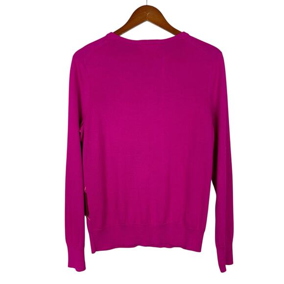 Lands End Argyle Cardigan Sweater Pink Button Front Supima Cotton Womens M 10 12 - Picture 6 of 7